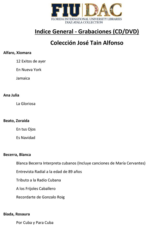 Jose Tain Aflonso Collection - Audio/Video File Index-Parte 1 - Indice p.01